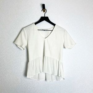 Matison Stone White Cotton Textured Peplum Blouse Chiffon Ruffle Texture Top XS
